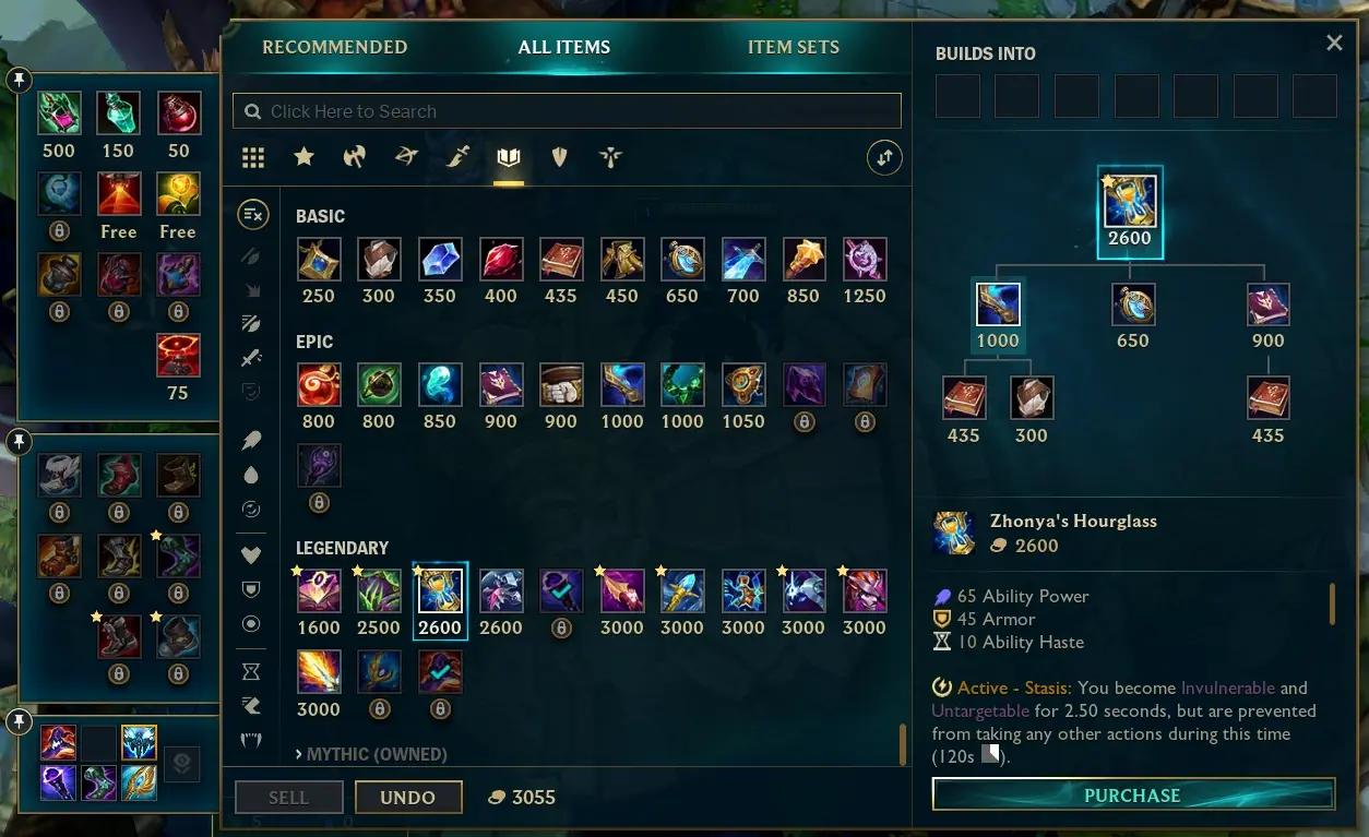 Screenshot of items in League of Legends