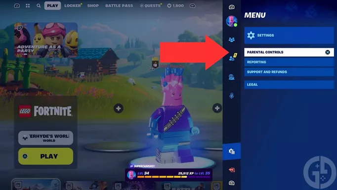 The parental control options in LEGO Fortnite