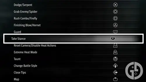 The Like a Dragon Gaiden control menu, with the lock on button highlighted