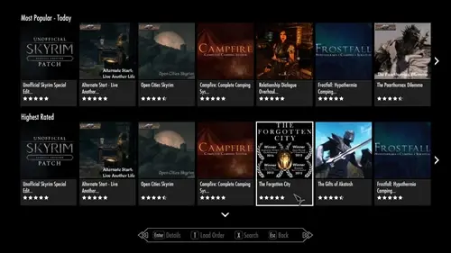 an image of the Skyrim mods menu on console