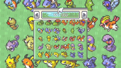 A Pokemon PC filled with sprites of the first 30 Pokemon of the original Pokédex.