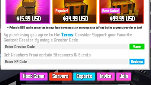 The Krunker shop menu where you can redeem codes