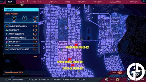 The Spider-Man 2 Spider-Bot locations map for Midtown