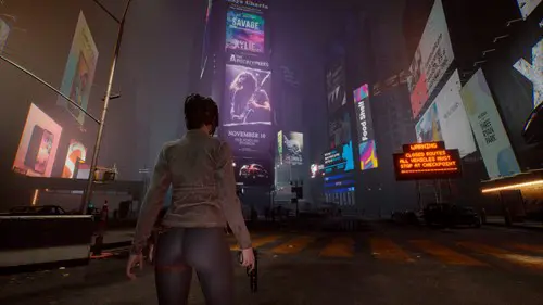 A player looking on at Times Square in The Day Before.