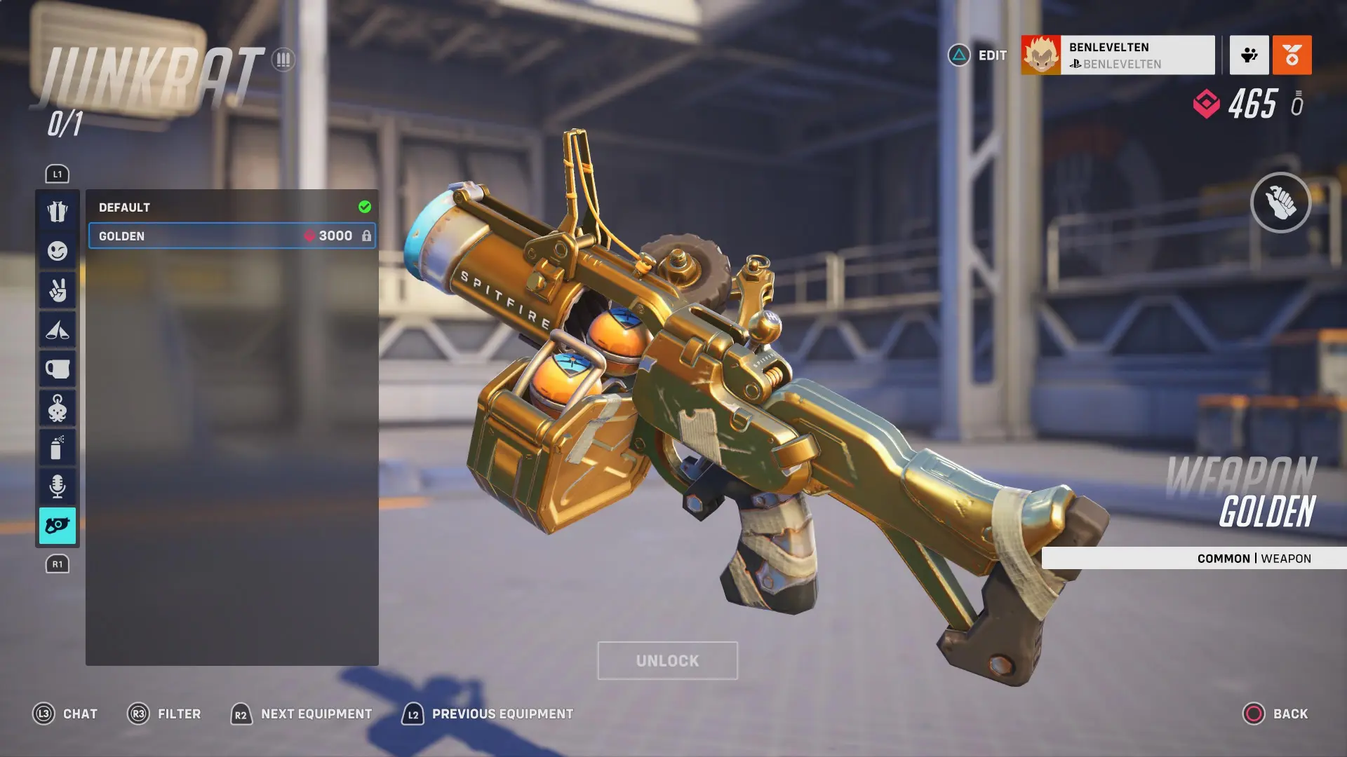 Junkrat's golden grenade launcher in Overwatch 2