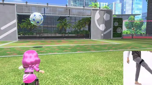 The Nintendo Switch Sports soccer Shootout mode, which is compatible with the Leg Strap accessory.