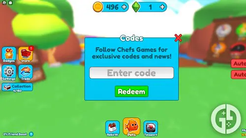 Codes menu in Ultimate Fishing Simulator