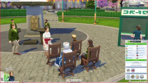 Image of a Sim group hanging around campus