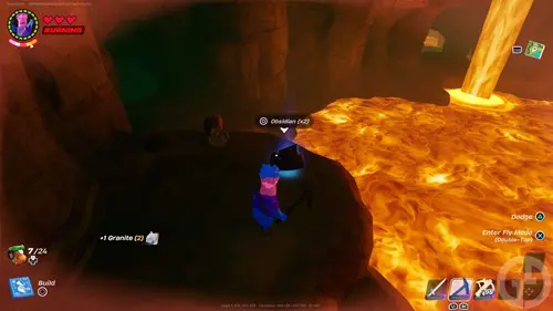 A lava cave in LEGO Fortnite