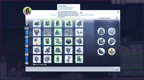 Werewolf perk tree in The Sims 4 Werewolves