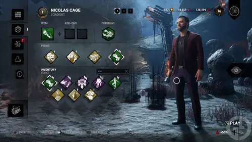 Nicolas Cage's Rare Item Build, using his unique Perk Dramaturgy in DBD