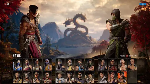 Havik on the roster screen in Mortal Kombat 1