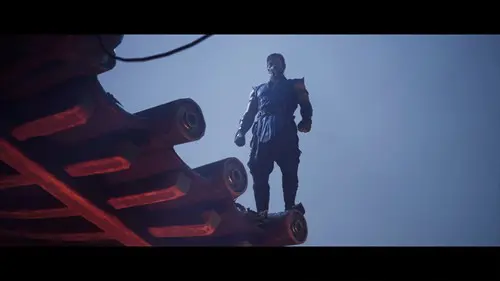 Sub-Zero on a roof in Mortal Kombat 1