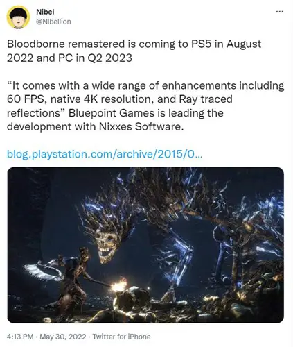 Bloodborne Remastered Tweet