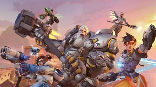 The heroes of Overwatch bounding into action.