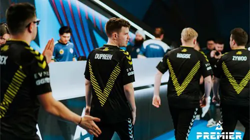 Image of Team Vitality walking across the stage at BLAST Premier