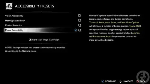 Accessibility presets in God of War Ragnarok