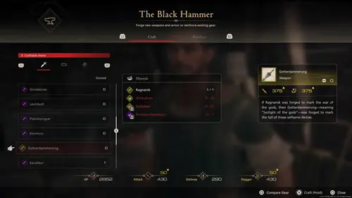 Image of the Gotterdammerung weapon stats in Final Fantasy 16