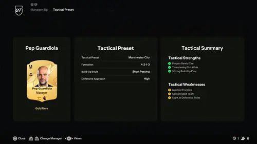 Image of Guardiola's tacitcal preset in EA FC 25 Ultimate Team