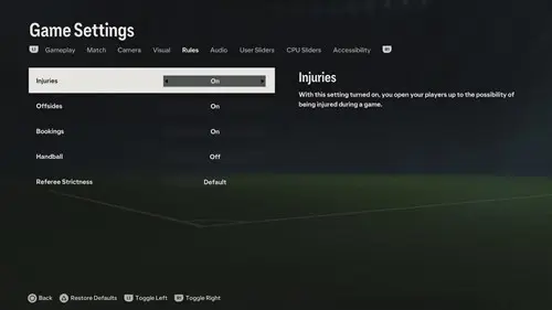 Injuries screen in EA FC 24