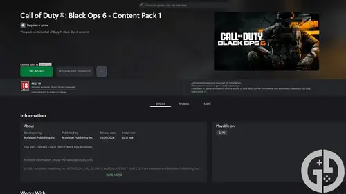 Image of the Black Ops 6 Content Pack 1 on the Xbox app