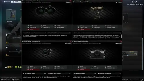 Escape From Tarkov Night Vision Comparison List