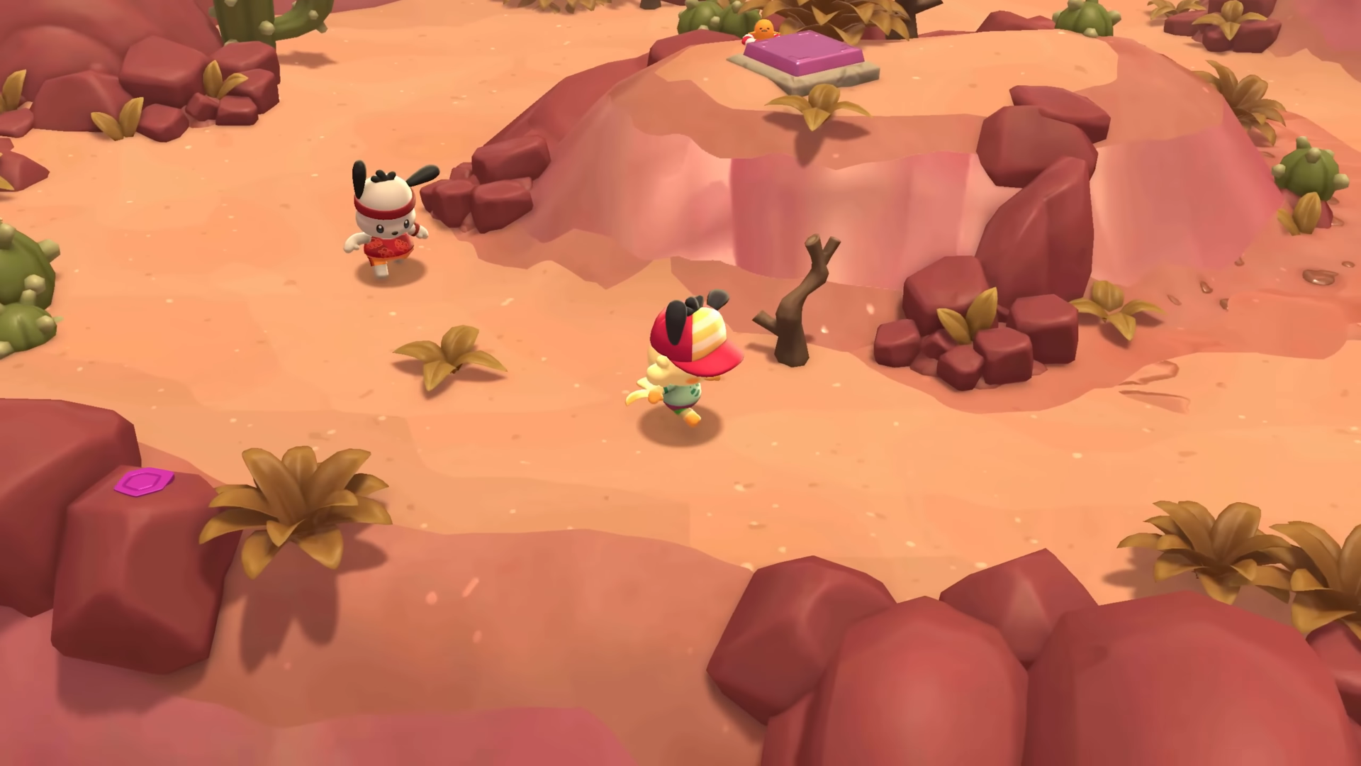 Running with Pochacco behind them in Hello Kitty Island Adventures