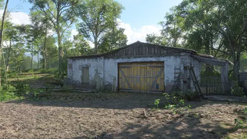 A barn in a jungle.