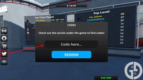 Image showing how to redeem codes in Highway Legends