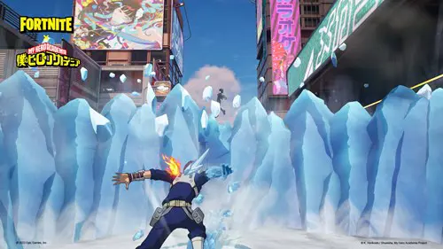 Todroki using Todoroki's Ice Wall in Fortnite