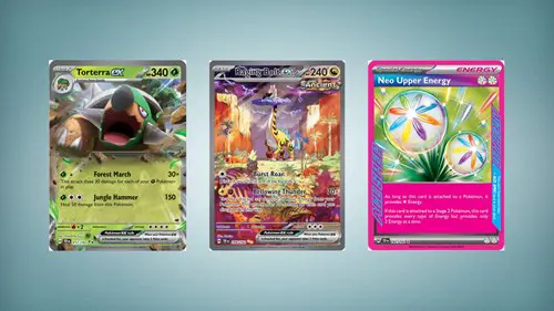 Torterra ex, Raging Bolt ex and Neo Upper Energy.