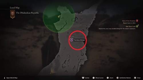 The Final Fantasy 16 The Nine of Knives hunt location marked on the map