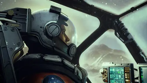 A pilot in the cockpit of a spaceship in Starfield.