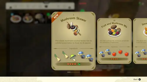 Zelda: Tears of the Kingdom recipe cards