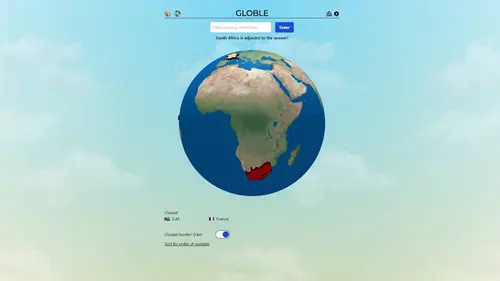 Image of the globe and guesses in Globle