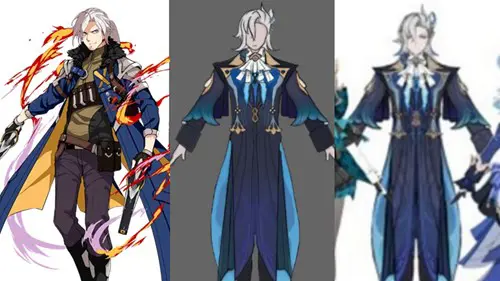 Left image of Siegfried Kaslana, middle and right are leaked concept art of Neuvillette