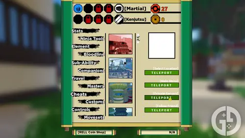 The travel menu in Shinobi Life 2