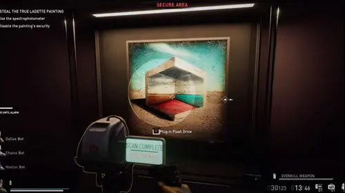 Using the flash drive on the original Uma Ladette painting in PAYDAY 3