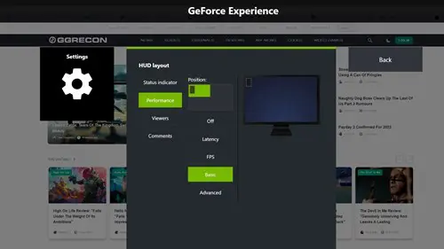 GeForce Experience FPS counter menu