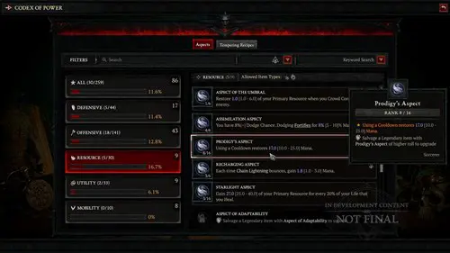 Legendary Aspects in the Codex of Power in Diablo 4