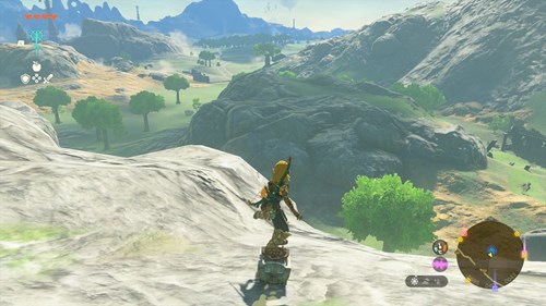 an image of Link shield surfing down a rocky slope in Tears of the Kingdom