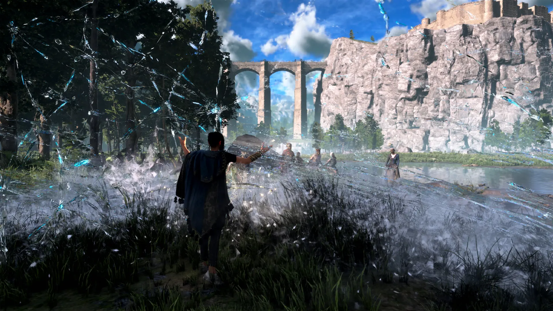 Image of Frey stood in front of a cloudy landscape in Forspoken