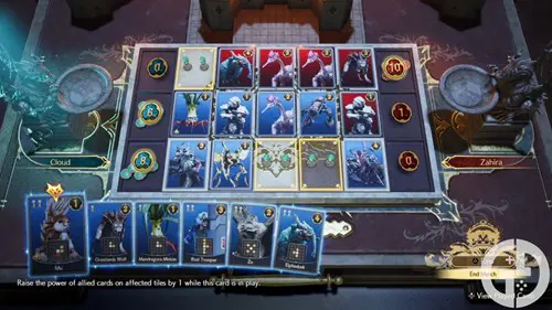 Image of a Queen's Blood board filled with cards in Final Fantasy 7 Rebirth