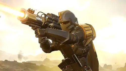 Helldivers 2 player firing laser