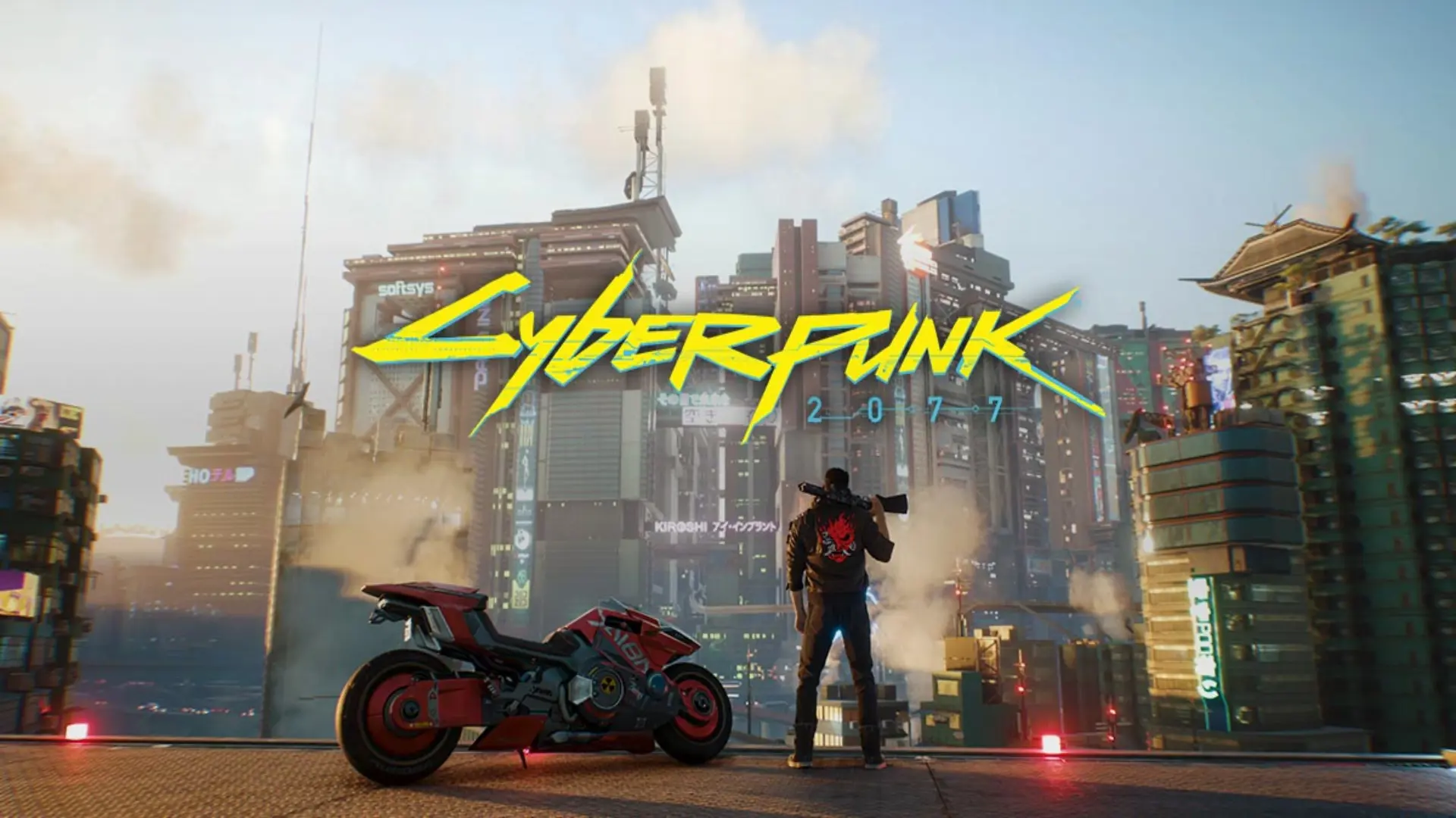 V standing near a bike in Cyberpunk 2077