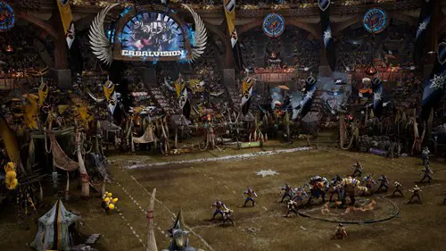 Blood Bowl 3 Review: Two teams preparing to face off in front of an excited crowd