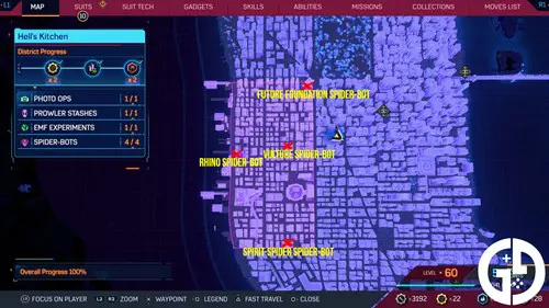 The Spider-Man 2 Spider-Bot locations map for Hell's Kitchen