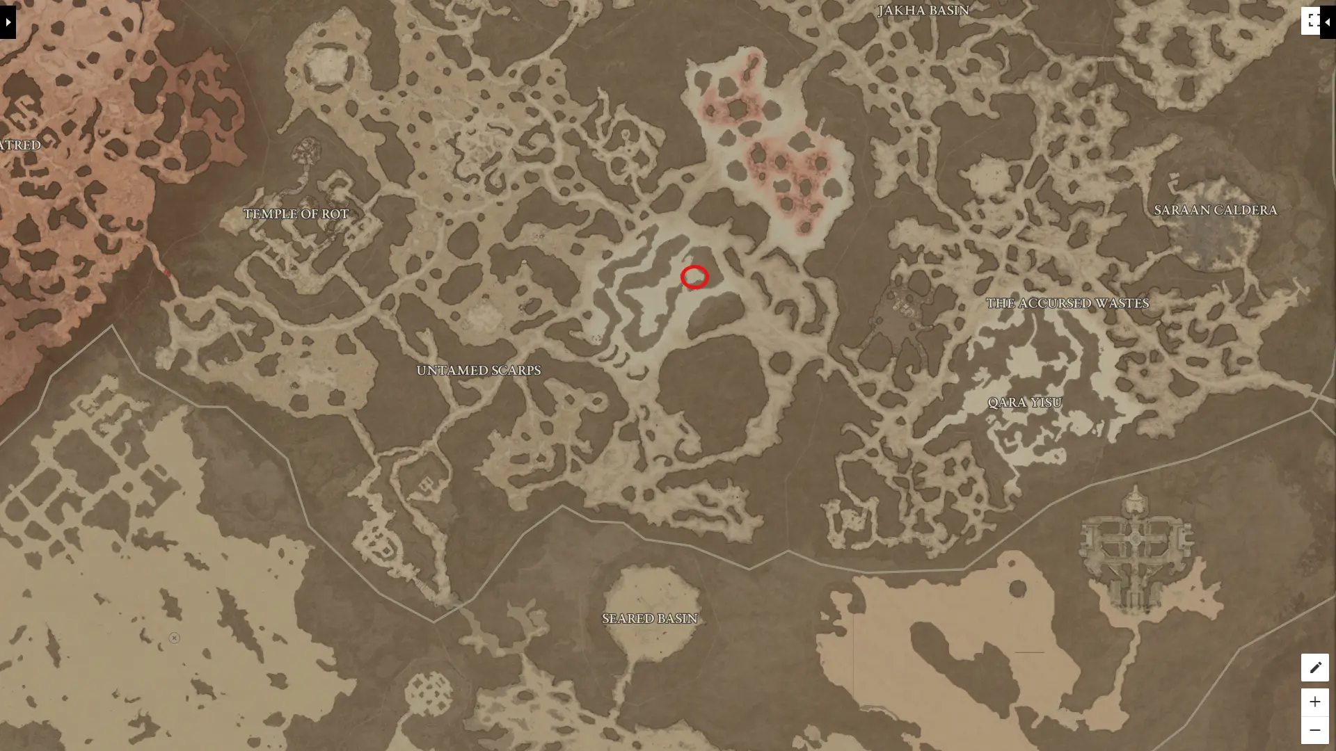 an image of the Diablo 4 map showing the Keeping the Old Traditions quest location