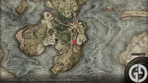 Map showing where to buy the Crimson Amber Medallion in Elden Ring