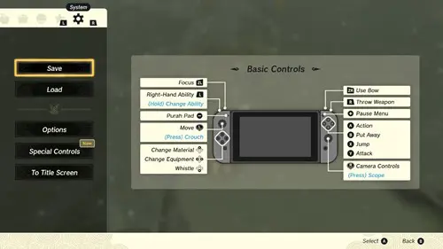 The save menu in Zelda Tears of the Kingdom